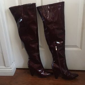 Patent leather thigh high boots